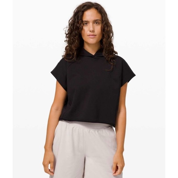 lululemon athletica Tops - Lululemon LA Boxy Capped Sleeve Black Hoodie, S/M
